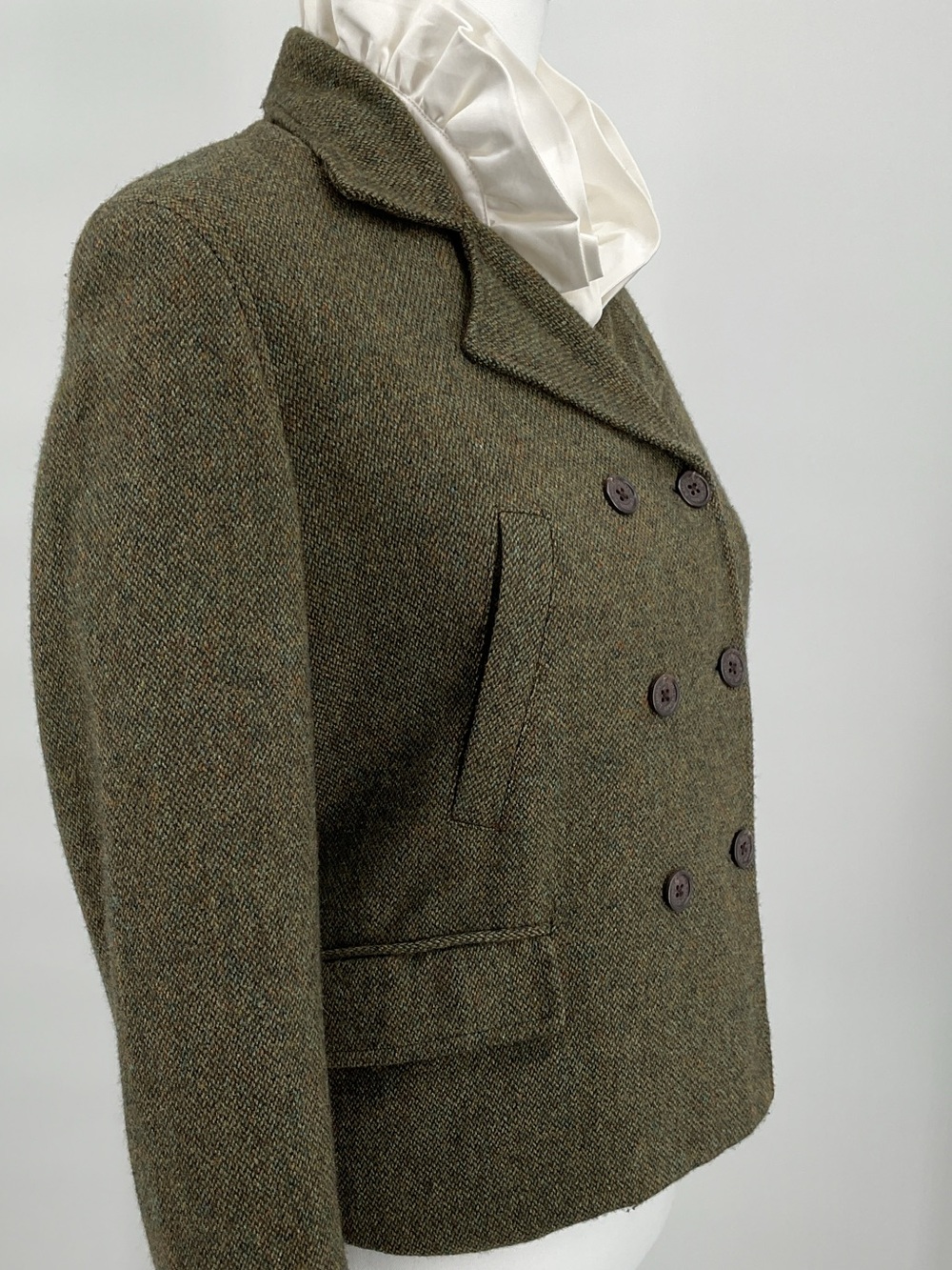 Lauren Ralph Lauren Petite 100% Lambswool Tweed Blazer –2P Double Breasted Olive